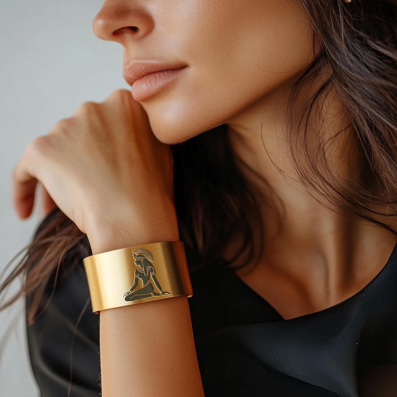 Egyptian Calligraphy Open Cuff Bracelet - 14k Gold Unisex Cultural Jewelry · v4