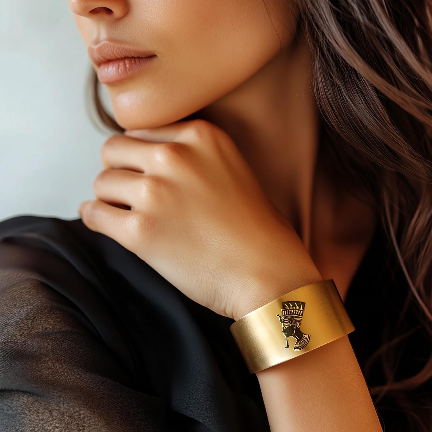 Egyptian Calligraphy Open Cuff Bracelet - 14k Gold Unisex Cultural Jewelry · v4