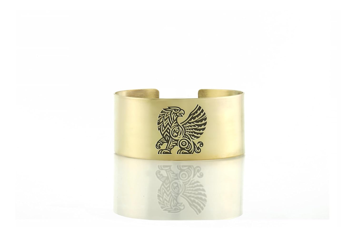 Mythical Griffin Open Cuff Bracelet - 14k Gold Wide Mens Jewelry - Ancient Design Bracelet
