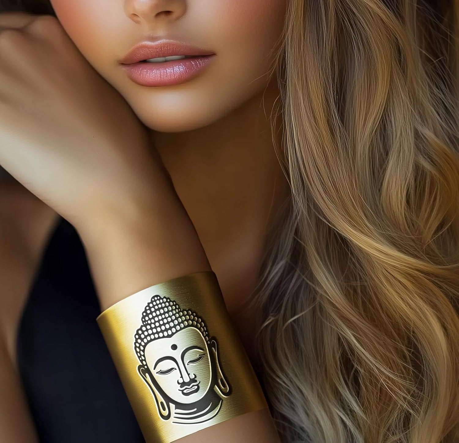 Engraved Buddha Open Cuff Bracelet - Buddhist Zen Jewelry - Meditation Bracelet · v4