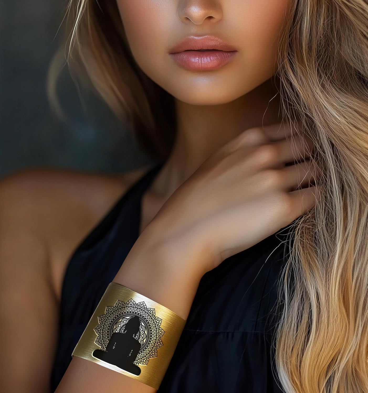 Engraved Buddha Open Cuff Bracelet - Buddhist Zen Jewelry - Meditation Bracelet · v4