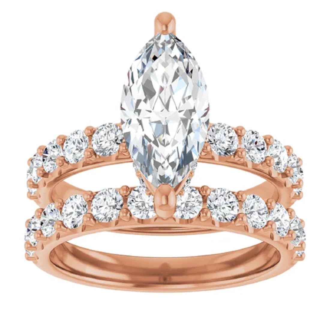 10K/14K/18K Katı Gül Altın El Yapımı Nişan Yüzüğü, 6CT-12CT Marquise Kesim Moissanite Tektaş Yüzük, Kadınlar/Kadın için Pırlanta Alyans Seti, Yıldönümü/Teklif Yüzüğü (Ana Taş: 7.50 Karat)