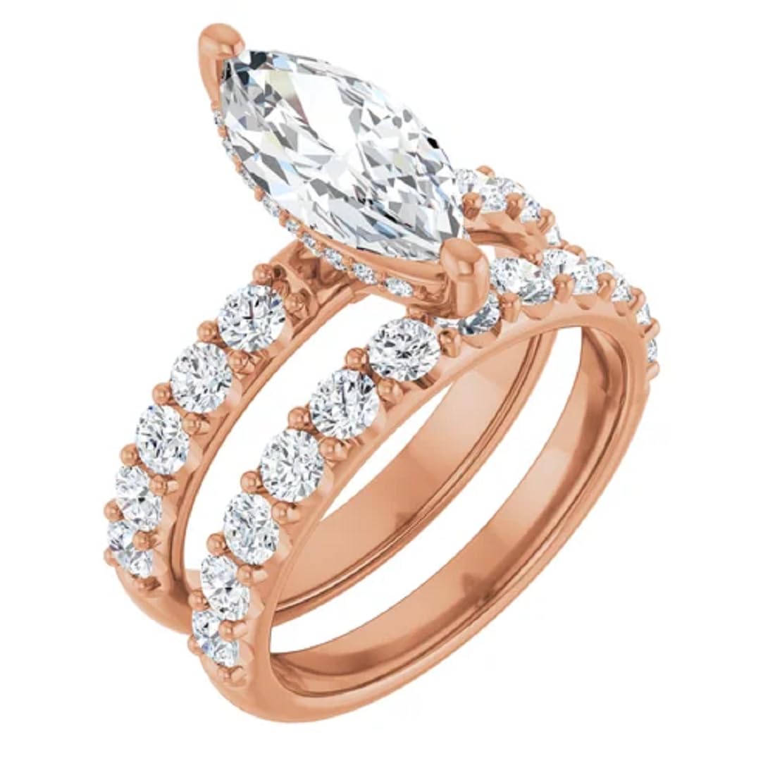 10K/14K/18K Katı Gül Altın El Yapımı Nişan Yüzüğü, 6CT-12CT Marquise Kesim Moissanite Tektaş Yüzük, Kadınlar/Kadın için Pırlanta Alyans Seti, Yıldönümü/Teklif Yüzüğü (Ana Taş: 7.50 Karat)