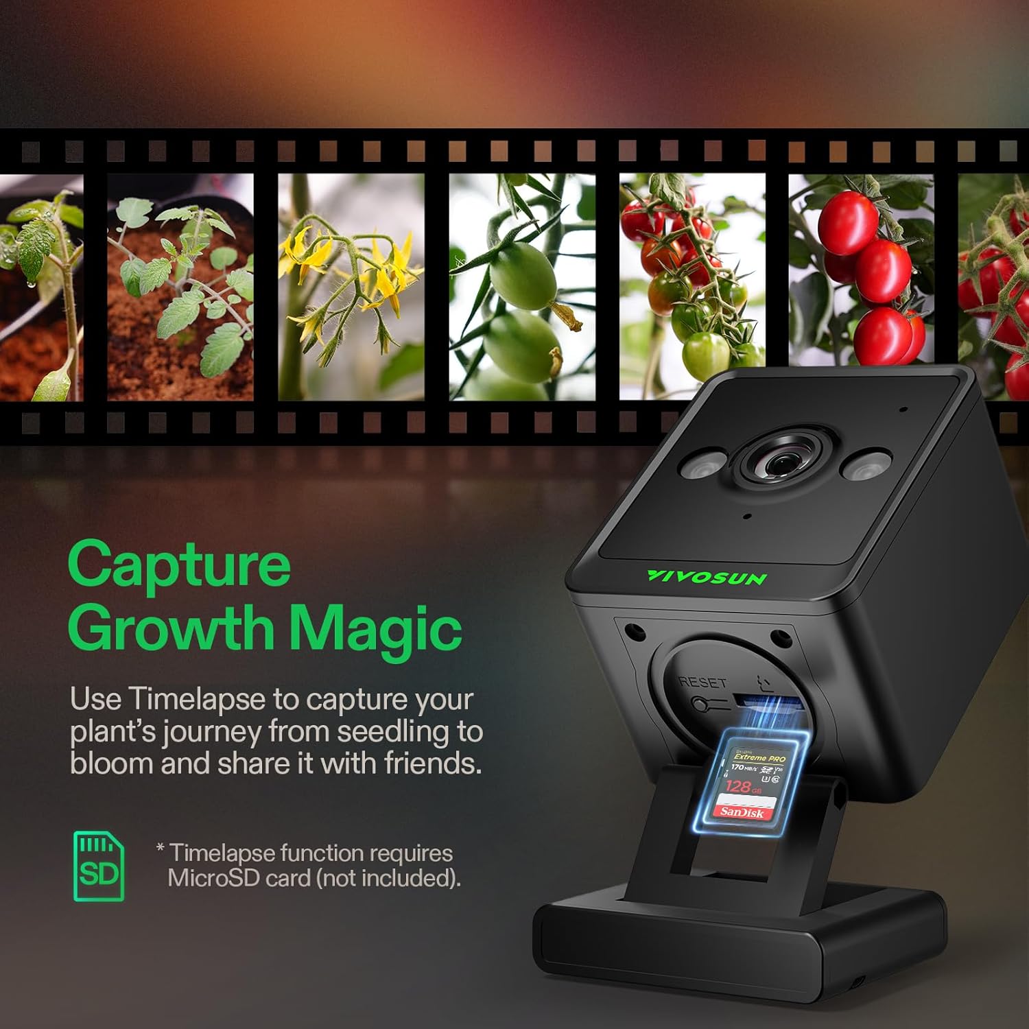 VIVOSUN S848 เต็นท์ปลูกพืช 4x8 และ GrowCam C4 กล้องอัจฉริยะ WiFi 2K QHD สำหรับเต็นท์ปลูกพืช VGrow Smart Grow Box ระบบ Timelapse ระบบมองเห็นกลางคืน พื้นที่จัดเก็บการ์ด SD ระบบเสียง 2 ทาง ควบคุมด้วยแอป