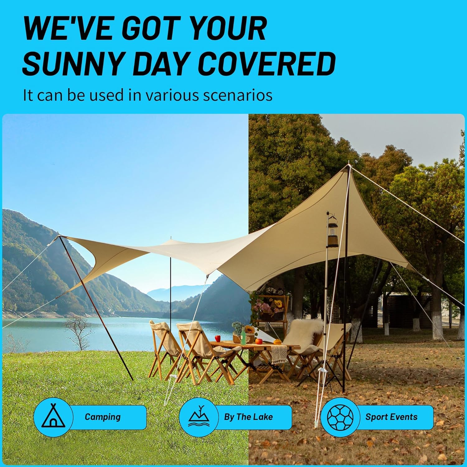 Himalaya Rain Tarp for Camping Tent Tarp with Poles Camping Canopy Sun Shield Tarp Awning Backpacking Tarp for Tents Outdoor Camping Traveling Glamping · v8