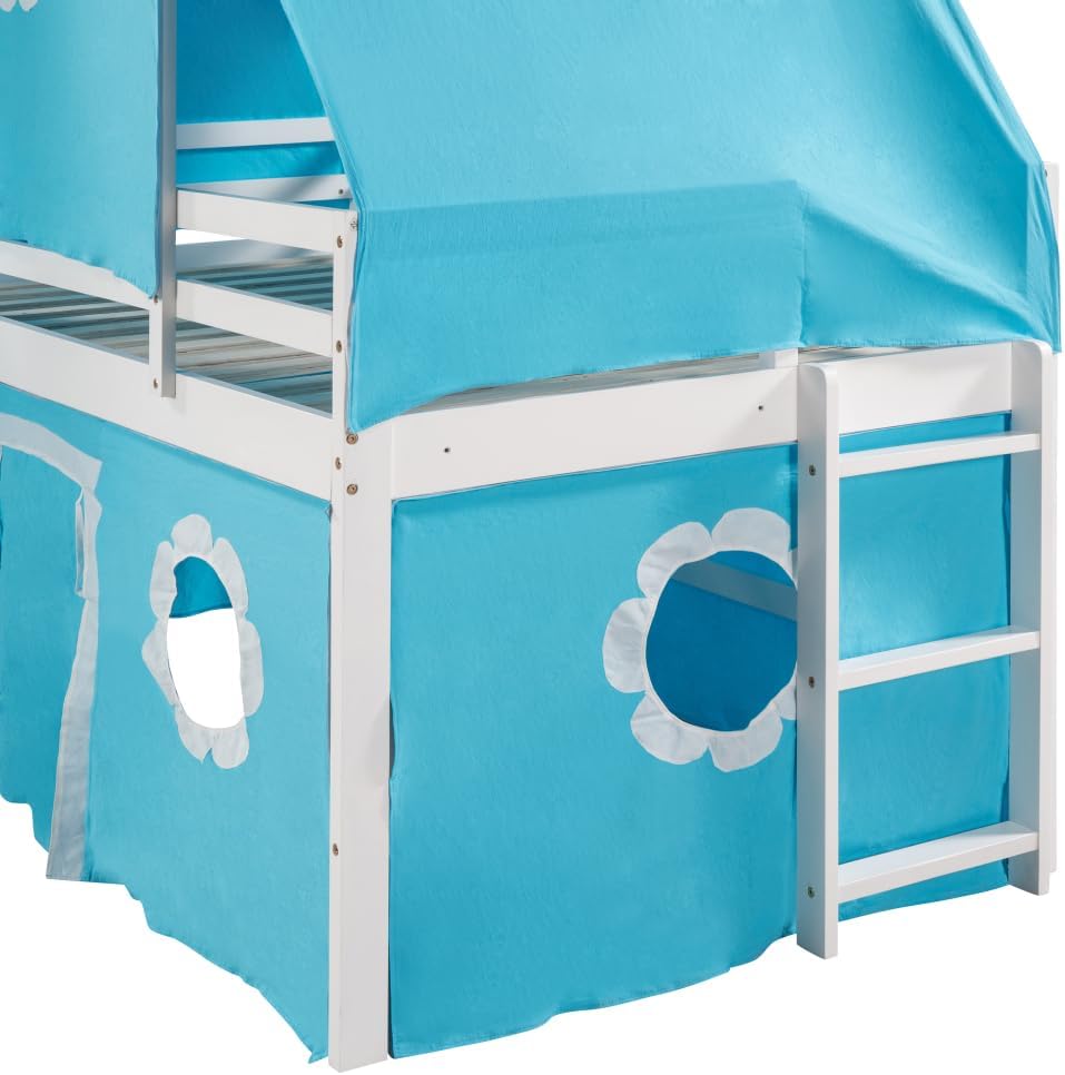 Twin Size Loft Bed with Slide Blue Tent and Tower - Blue