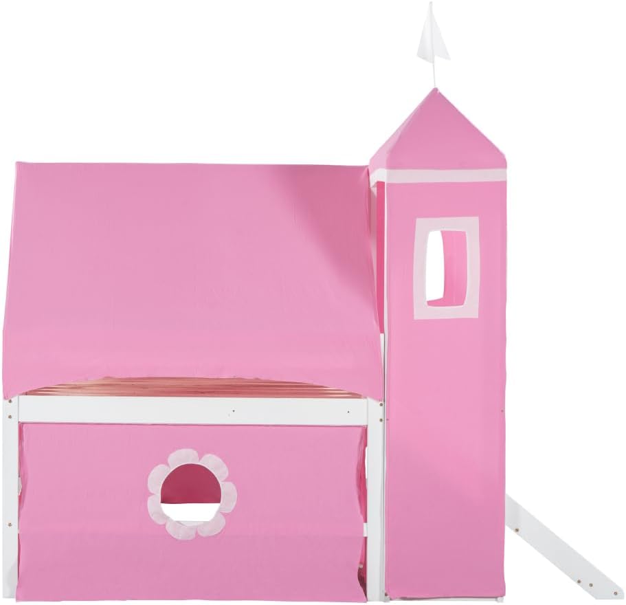 Full Size Loft Bed with Slide Pink Tent and Tower - Pink (Pink   Solid Wood MDF   Full) · v10