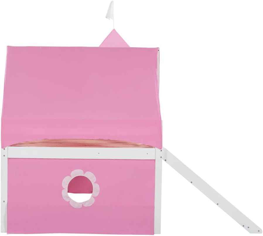 Full Size Loft Bed with Slide Pink Tent and Tower - Pink (Pink   Solid Wood MDF   Full) · v10