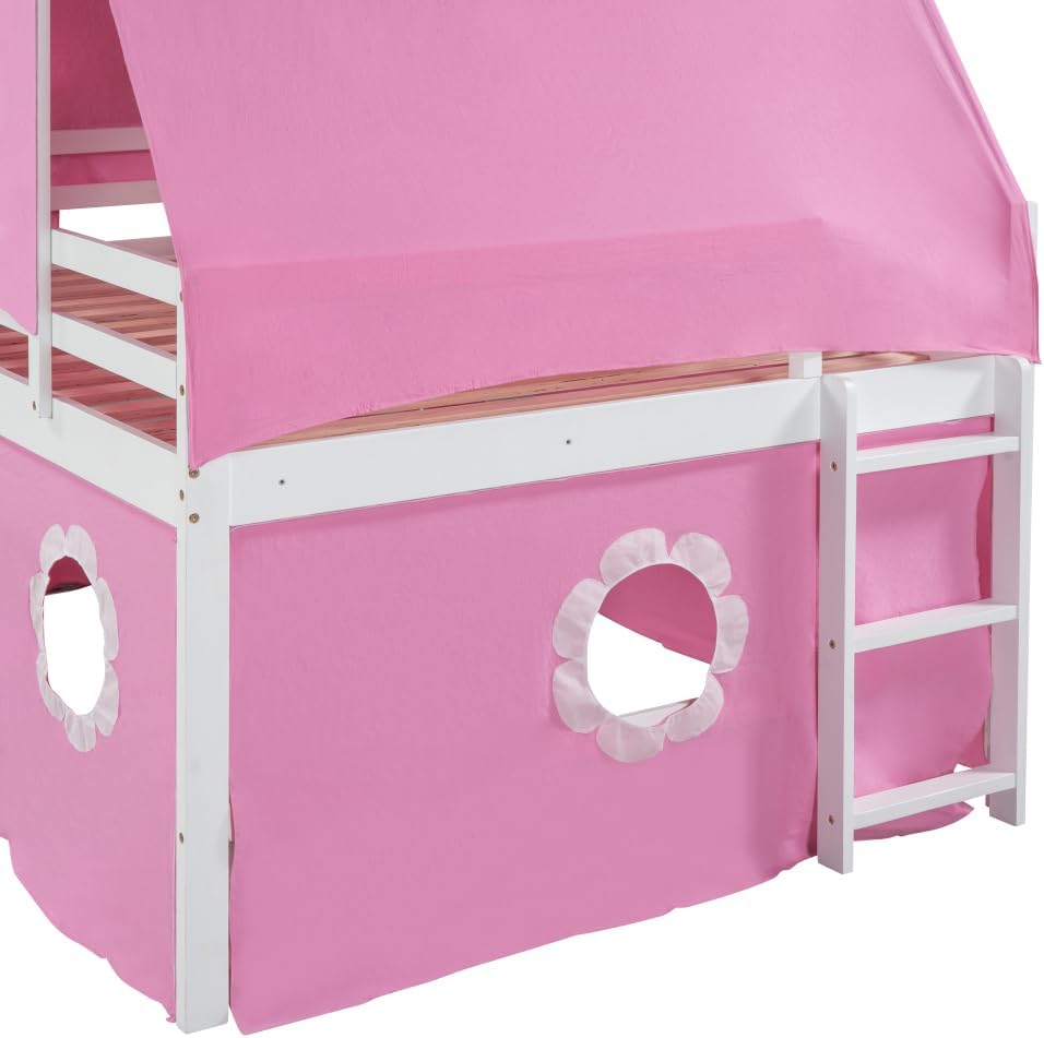 Full Size Loft Bed with Slide Pink Tent and Tower - Pink (Pink   Solid Wood MDF   Full) · v10