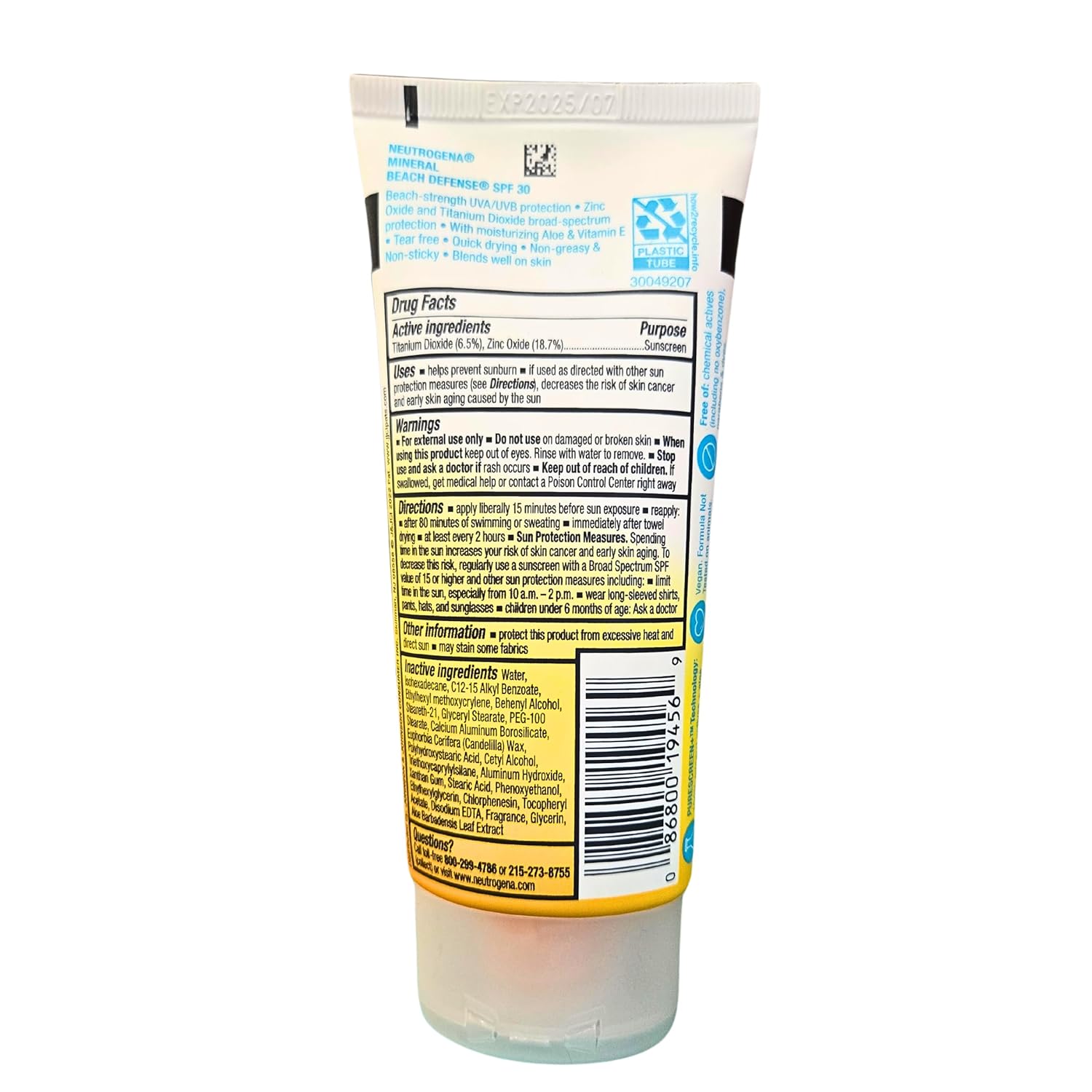 Neutrogene Mineral Beach Defense Güneş Koruyucu Losyon, SPF 30, Suya Dayanıklı, 3 fl oz, Ücretsiz Seyahat Şişesi ile 3'lü Paket