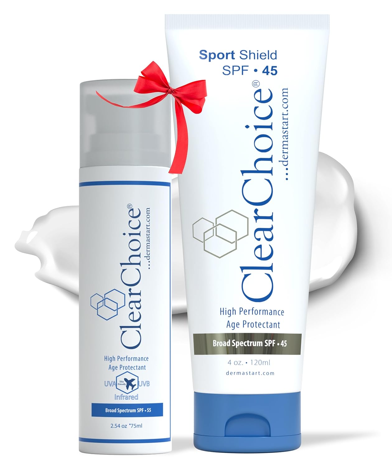 ClearChoice Sunscreen Bundle: SPF 45 (4oz)  SPF 55 Sport Shield (2.5oz Travel Size), Oil-Free, Zinc Oxide, Reef-Safe, Broad Spectrum, Anti-Aging, Non-Comedogenic