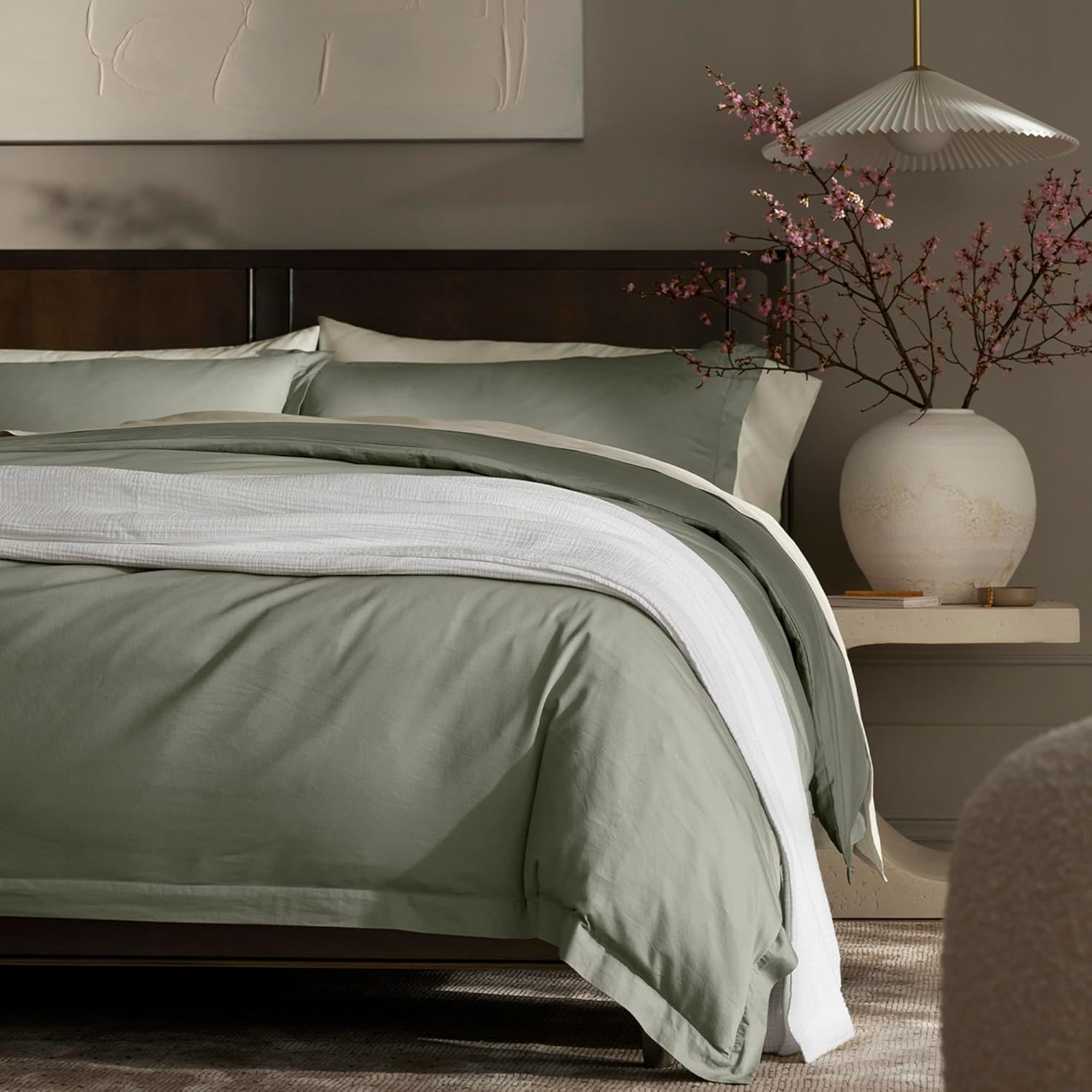BOLL  BRANCH Signature Hemmed Duvet Set - King/Cal King, Sageleaf - Luxury 100% Organic Cotton - 1 Duvet Cover, 2 Shams - Buttery Soft, Hidden Closures · v6