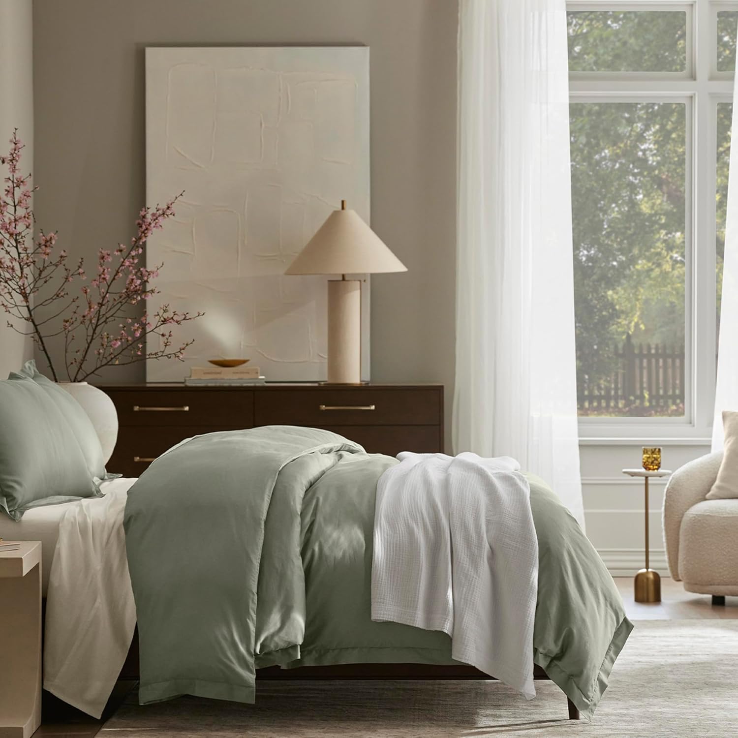 BOLL  BRANCH Signature Hemmed Duvet Set - King/Cal King, Sageleaf - Luxury 100% Organic Cotton - 1 Duvet Cover, 2 Shams - Buttery Soft, Hidden Closures · v6