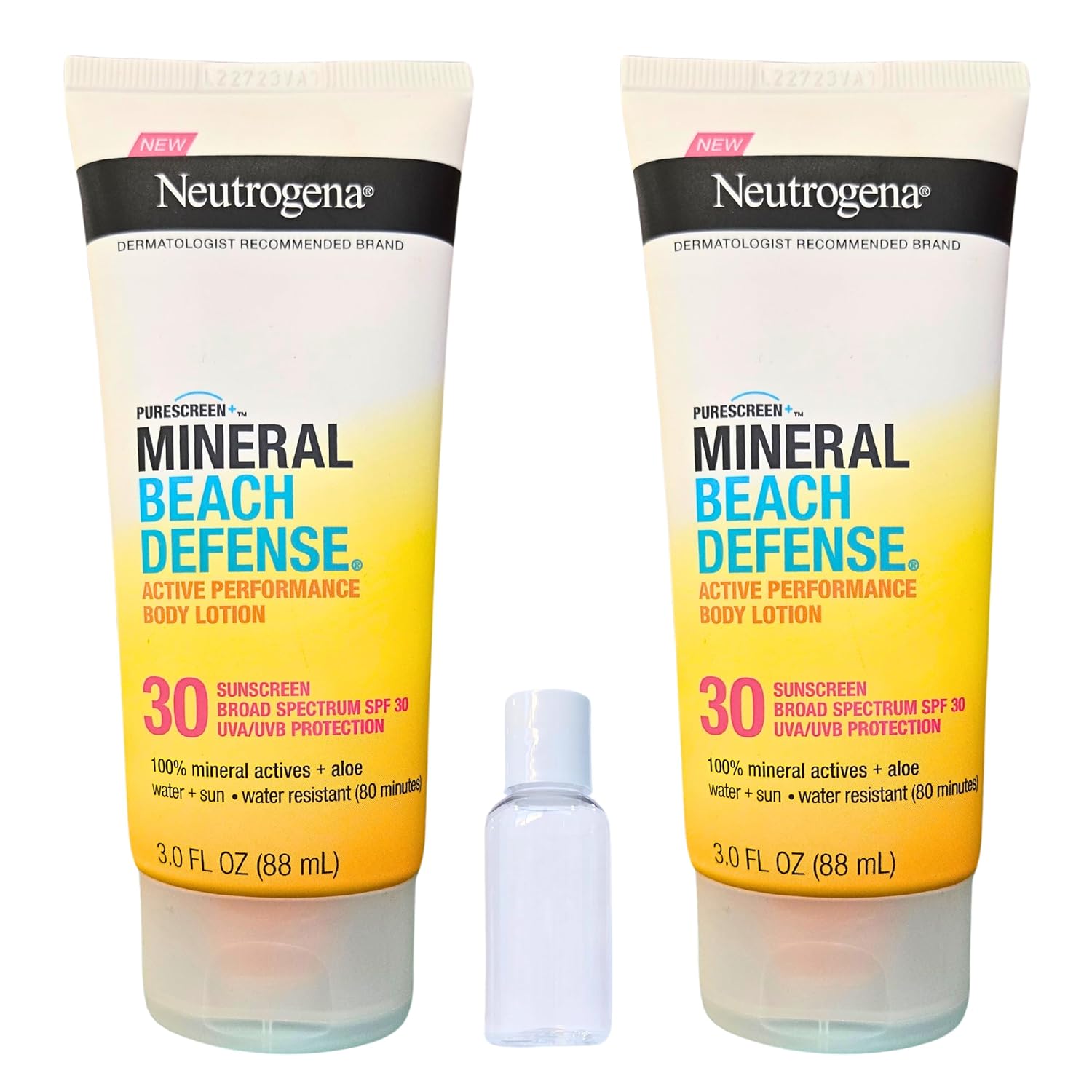 Neutrogene Mineral Beach Defense Sunscreen, SPF 30, Water Resistant Body Lotion, 3 FL OZ, 2-Pack