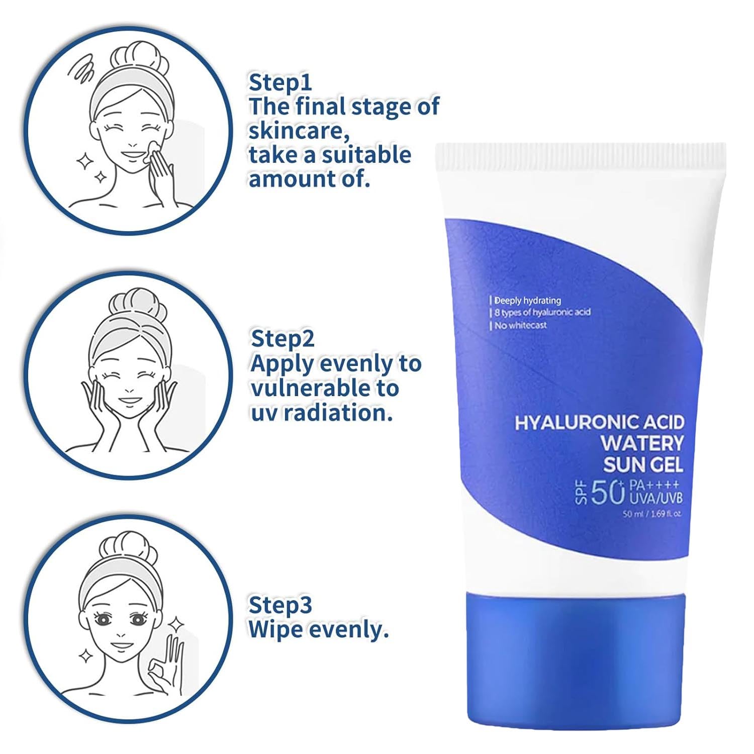 Hyaluronic Acid Watery Sun Gel, Hyaluronic Acid Moisturizing Gel Moisturizing, Summer Outdoor All skin types Sunscreen With No White Cast (2pcs) · v2