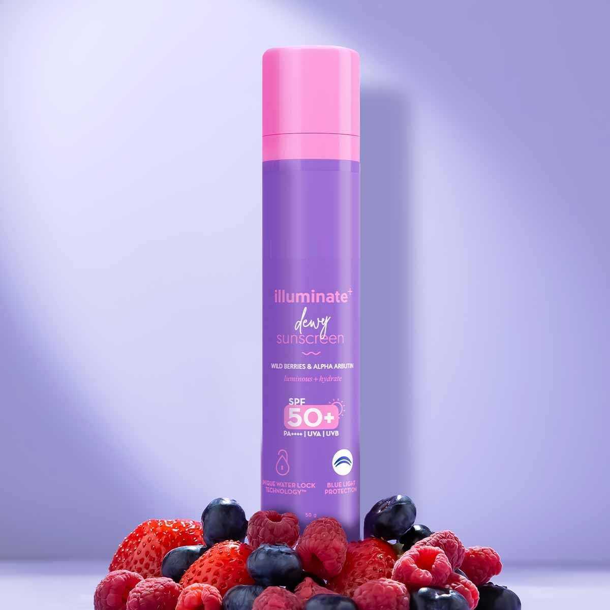 HIRU Illuminate  Dewy Sunscreen For All Skin Types Spf 50  Pa     With Wild BerriesAlpha Arbutin-50G|Protection Against Uva/Bamp;Blue Light|Fragrance-Free|For Luminous Sun Protected Skin,Pack Of 1