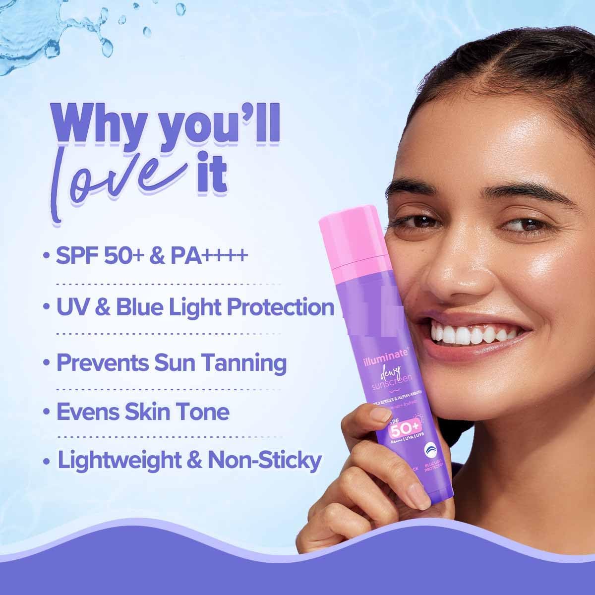 HIRU Illuminate  Dewy Sunscreen For All Skin Types Spf 50  Pa     With Wild BerriesAlpha Arbutin-50G|Protection Against Uva/Bamp;Blue Light|Fragrance-Free|For Luminous Sun Protected Skin,Pack Of 1
