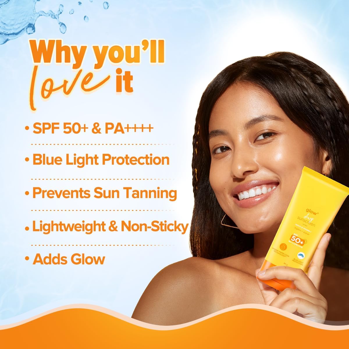 HIRU Glow Dewy Sunscreen SPF 50 PA | For Oily Skin | UVA/B Blue Light Protection | Fragrance-Free | For Men amp; Women | 80g