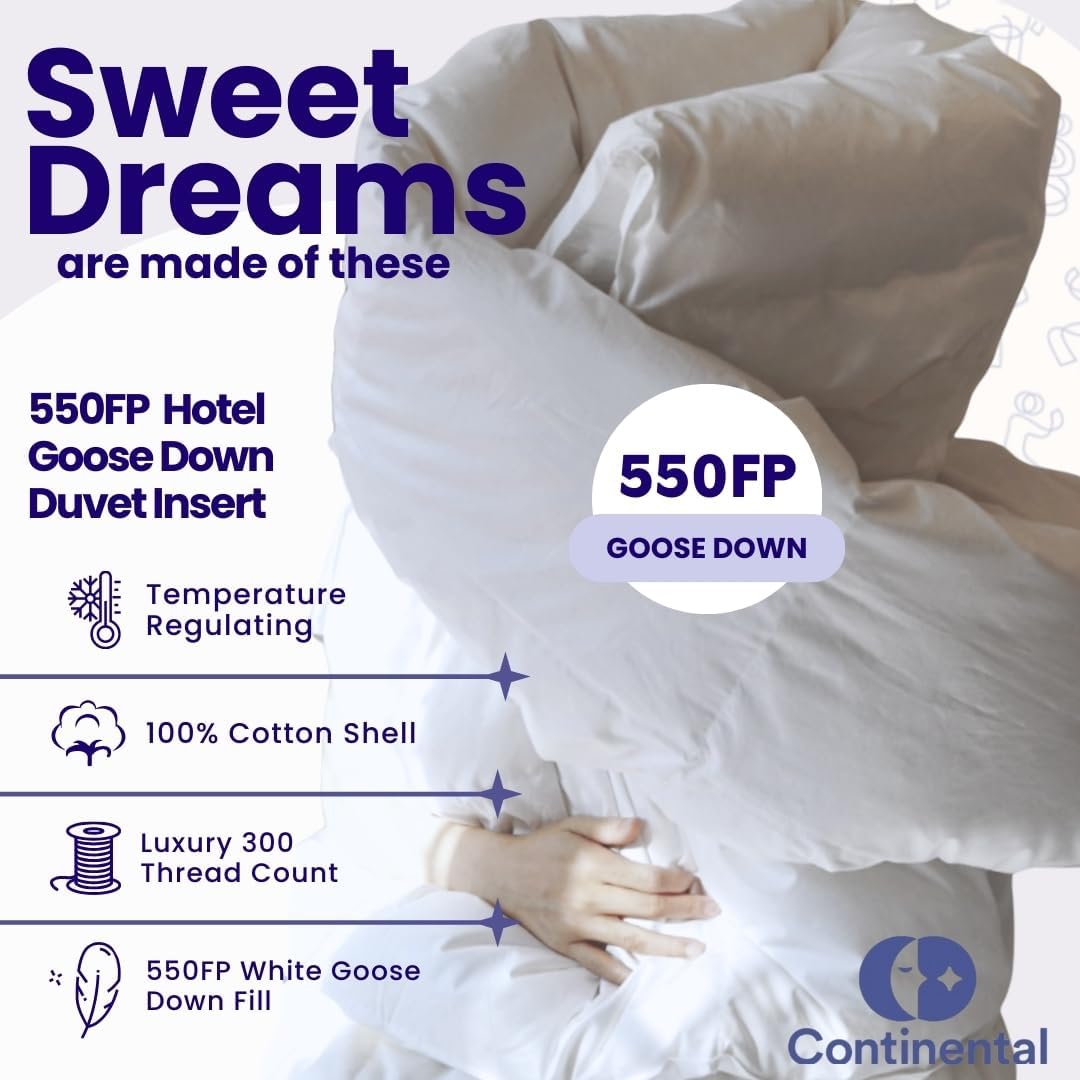 Continental Bedding Harmony Nevresim Takımı - 550 Dolgulu Güçlü Beyaz Kuş Tüyü, 300 İplik Sayısı %100 Pamuk Kabuğu, Yaz Tüm Yıl Ağırlık Seçenekleri, Lüks ABD Malı (Kral, Tüm Yıl Ağırlığı)