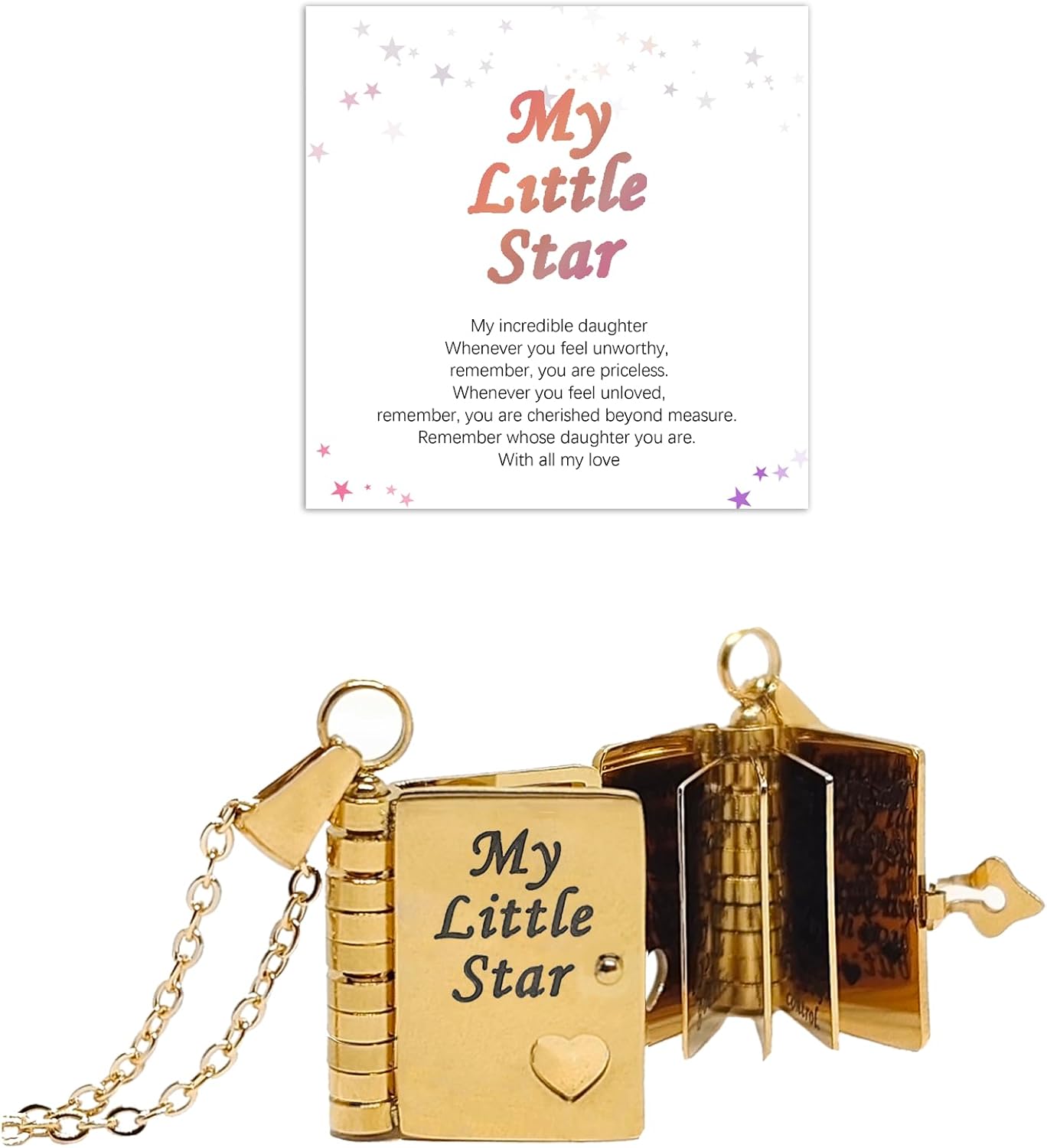 Incredible Dɑughter Jewelry Daughter Love Book Necklace Laser Engraved Necklace for Daughter Page Book Pendant in Stainless Steel Gift from Mom Dad Son