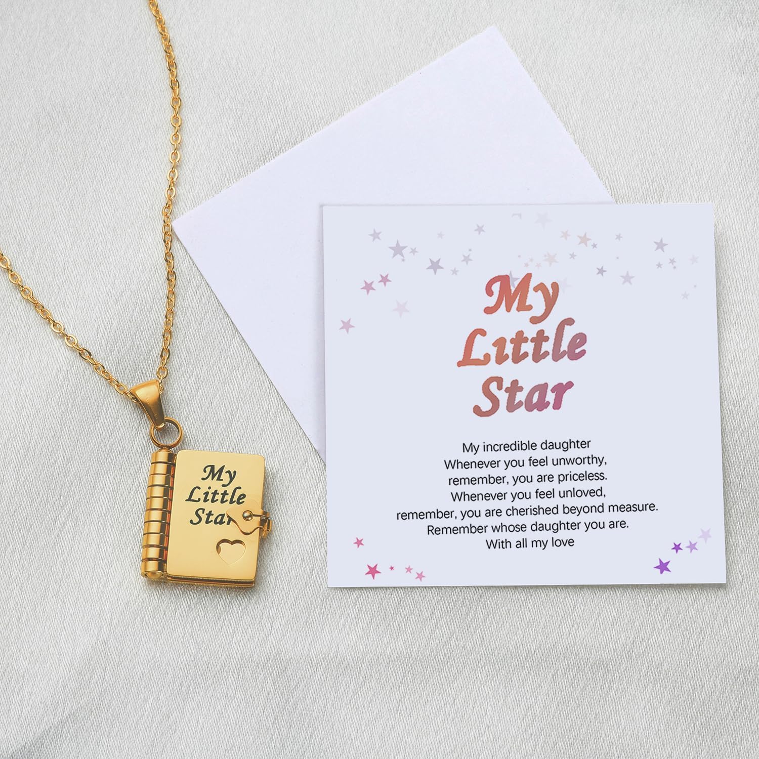 Incredible Dɑughter Jewelry Daughter Love Book Necklace Laser Engraved Necklace for Daughter Page Book Pendant in Stainless Steel Gift from Mom Dad Son · v39
