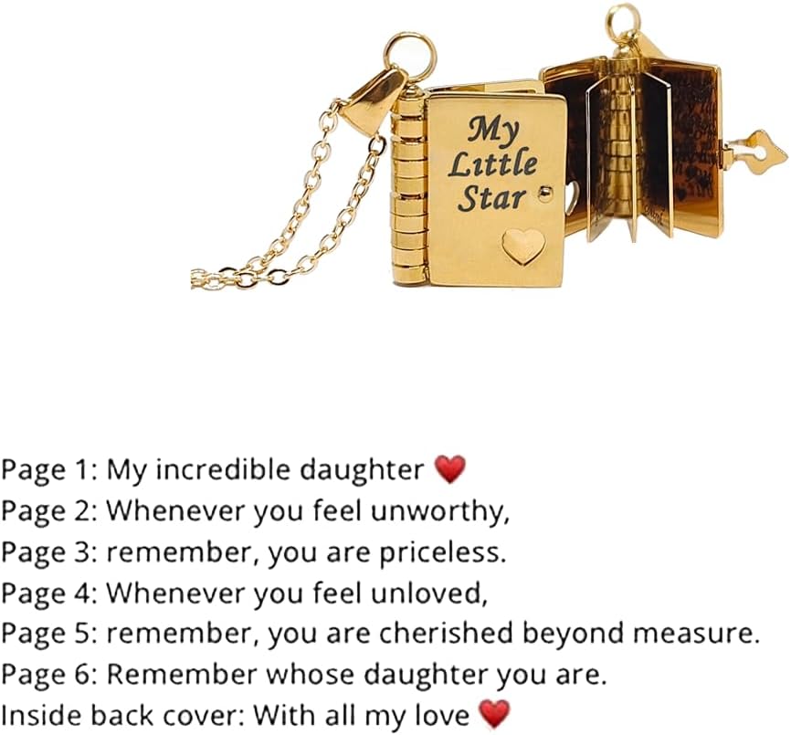 Incredible Dɑughter Jewelry Daughter Love Book Necklace Laser Engraved Necklace for Daughter Page Book Pendant in Stainless Steel Gift from Mom Dad Son · v39