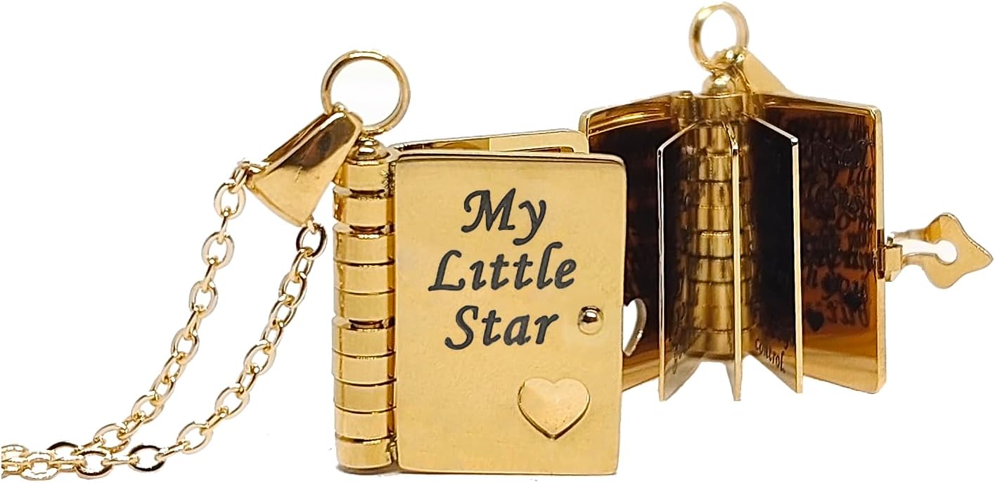 Incredible Dɑughter Jewelry Daughter Love Book Necklace Laser Engraved Necklace for Daughter Page Book Pendant in Stainless Steel Gift from Mom Dad Son · v39