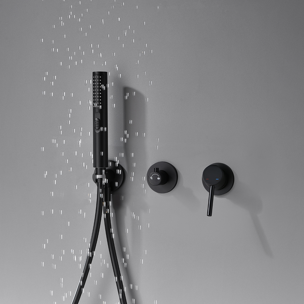 Bathroom Rainfall Shower System Bath Black Mixer Tap Set Luxury Matt Hot Cold With Brass Arm Diverter Valve High Pressure
