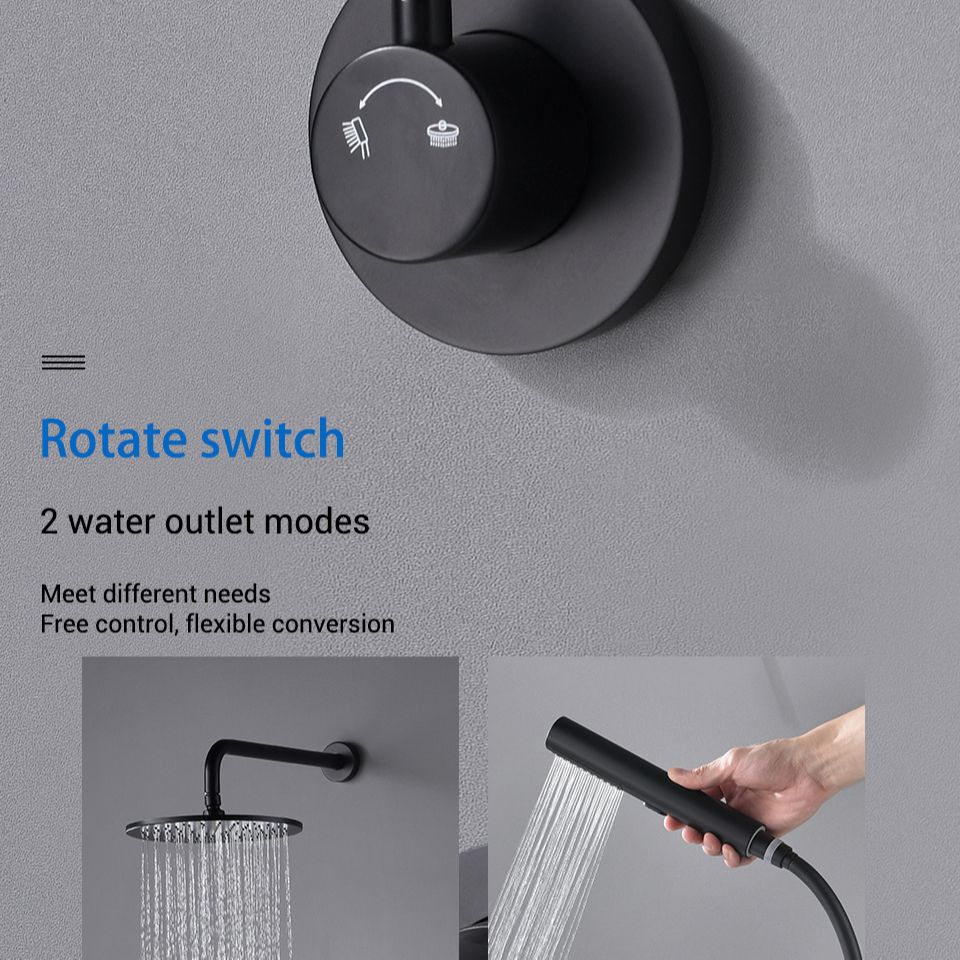 Bathroom Rainfall Shower System Bath Black Mixer Tap Set Luxury Matt Hot Cold With Brass Arm Diverter Valve High Pressure