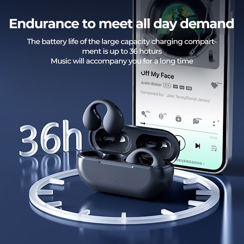 Auriculares Bluetooth 5.3 de conducción ósea, pendientes, inalámbricos, impermeables, auriculares deportivos TWS, ganchos para orejas con micrófono