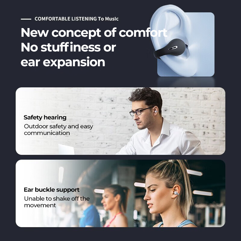 Auriculares Bluetooth 5.3 de conducción ósea, pendientes, inalámbricos, impermeables, auriculares deportivos TWS, ganchos para orejas con micrófono