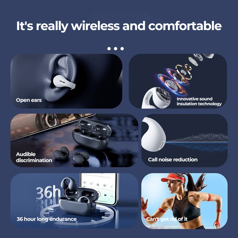 Auriculares Bluetooth 5.3 de conducción ósea, pendientes, inalámbricos, impermeables, auriculares deportivos TWS, ganchos para orejas con micrófono