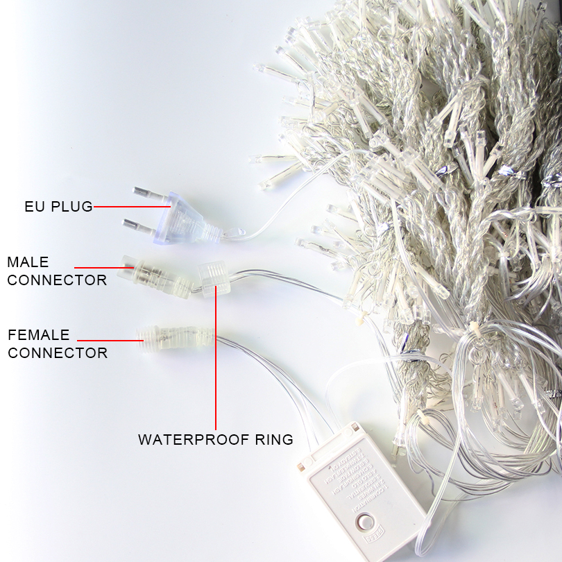 Cadena de guirnaldas LED de 3 x 1/6 x 1 m para bodas, luces navideñas, 900 luces LED para cortinas, guirnaldas de carámbanos, para decoración de fiestas en el jardín