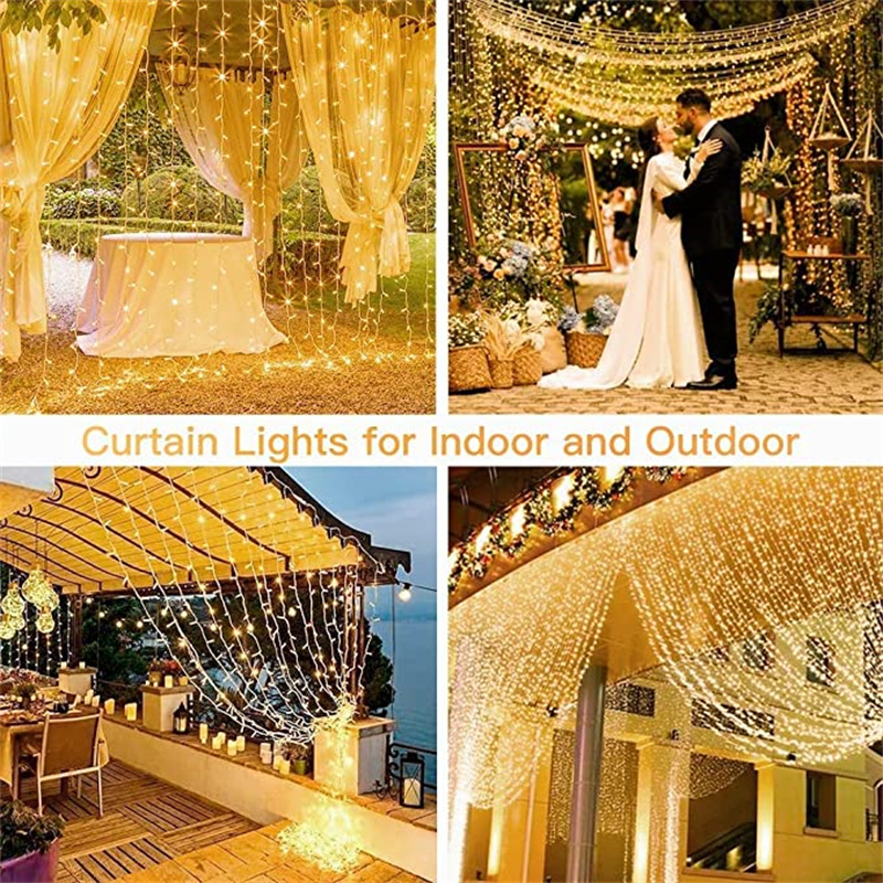 Cadena de guirnaldas LED de 3 x 1/6 x 1 m para bodas, luces navideñas, 900 luces LED para cortinas, guirnaldas de carámbanos, para decoración de fiestas en el jardín