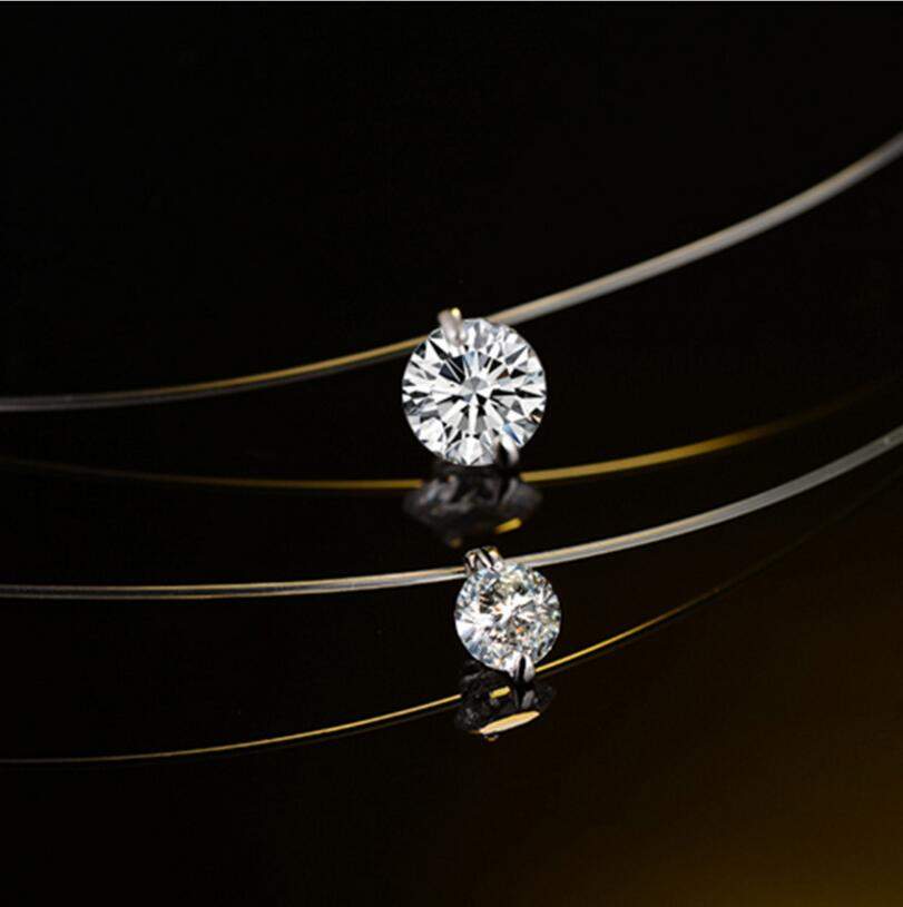 925 Sterling Silver Invisible Chain Lines Necklaces Chokers 6MM zirconia Pendants for Women jewelry X4474S