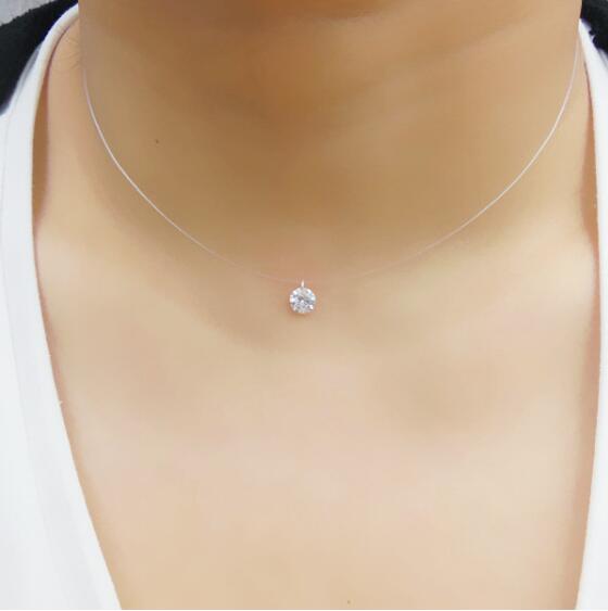 925 Sterling Silver Invisible Chain Lines Necklaces Chokers 6MM zirconia Pendants for Women jewelry X4474S