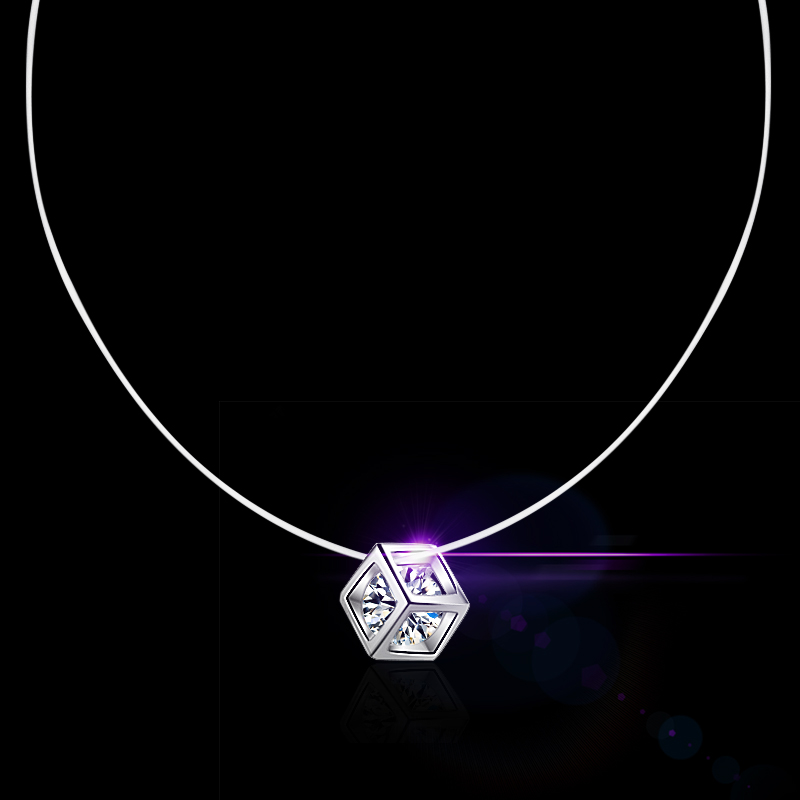 925 Sterling Silver Invisible Chain Lines Necklaces Chokers 6MM zirconia Pendants for Women jewelry X4474S