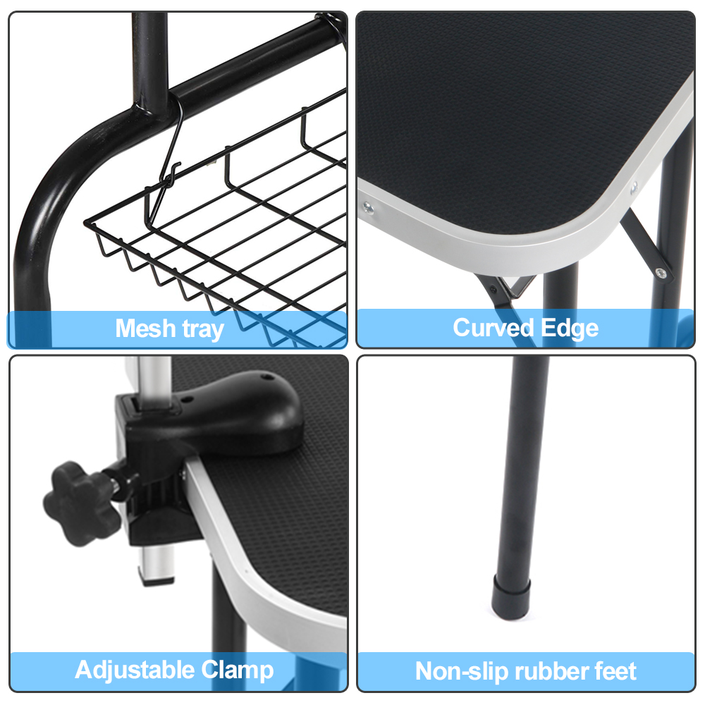 32" Foldable Pet Grooming Table with Mesh Tray Adjustable Arm Silver Base Black Table 81x52x75CM[US-Stock] · v6