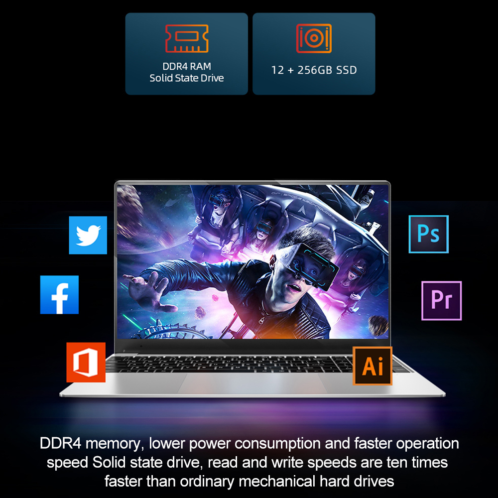 DERE R9 Pro Laptop 15.6 inch 16GB RAM 1TB SSD Intel Celeron N5095 Dual Band WiFi Business Office Online Class Notebook Window 10 · v4