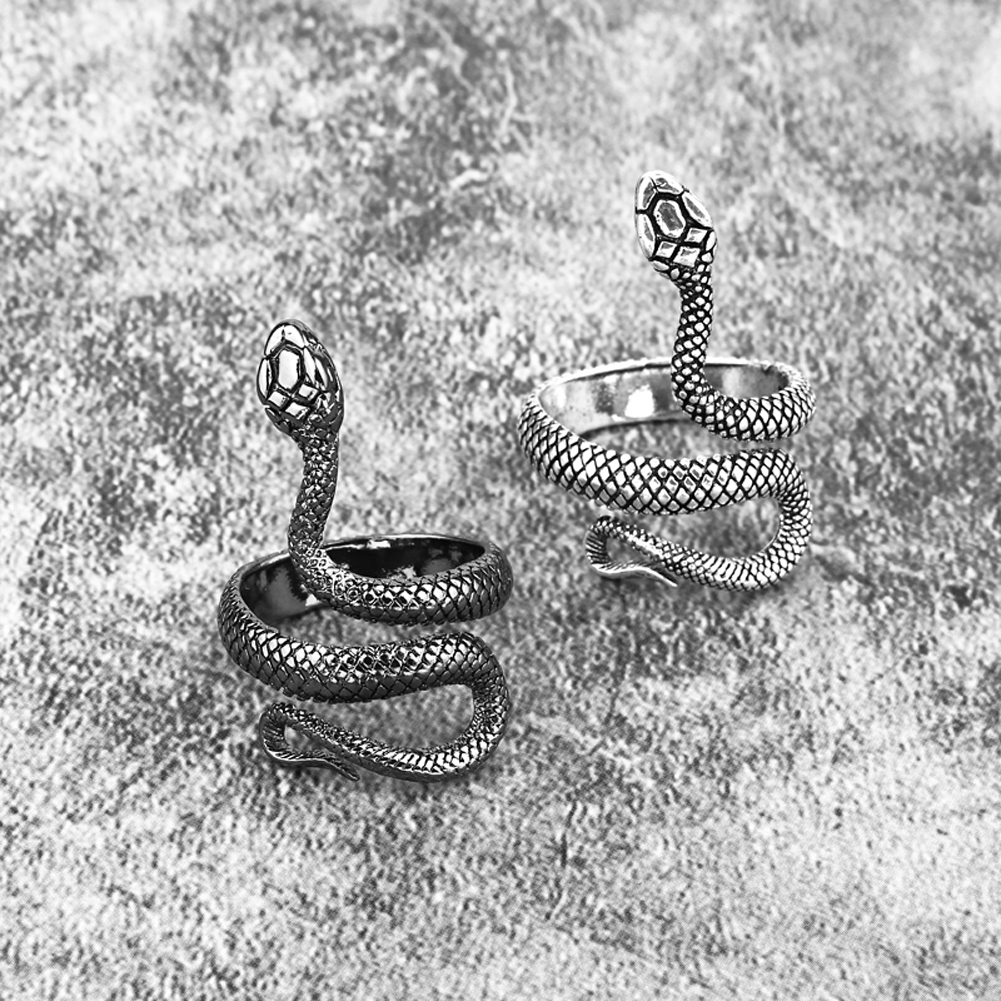 Retro Punk Snake Ring for Men Women Exaggerated Antique Siver Color Fashion Personality Stereoscopic Opening Adjustable Rings · v2