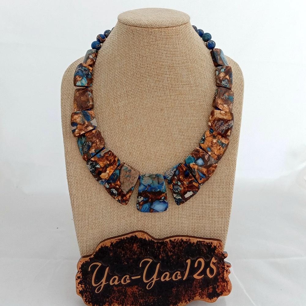 YYGEM 19''  Mixed Color Sea Sediment Imperial Jasper Graduated Necklace