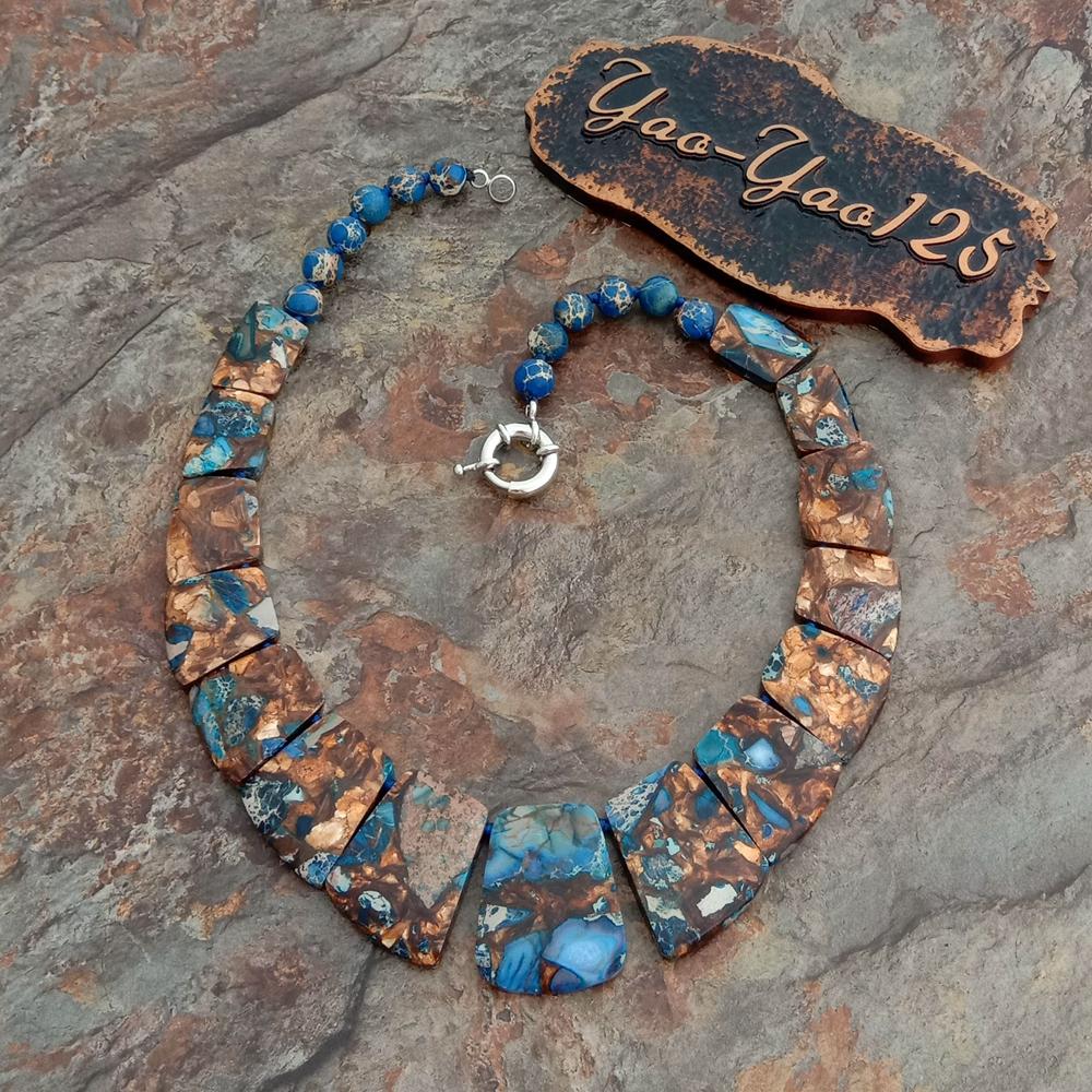 YYGEM 19''  Mixed Color Sea Sediment Imperial Jasper Graduated Necklace