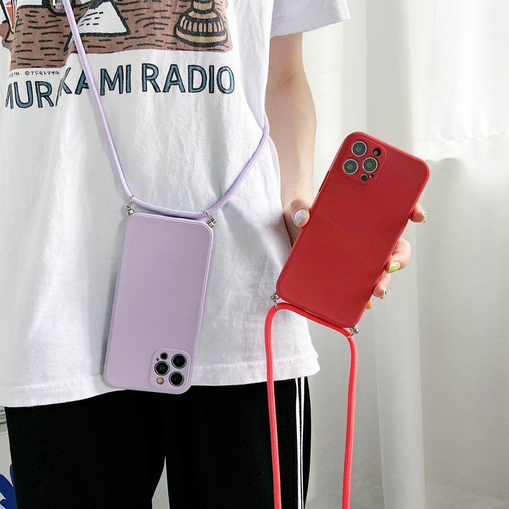 Crossbody Necklace Strap Lanyard Cord Liquid Silicone Phone Case For iphone 13 12 MiNi 11 Pro X XR XS Max 6s 7 8 Plus SE 2 Cover
