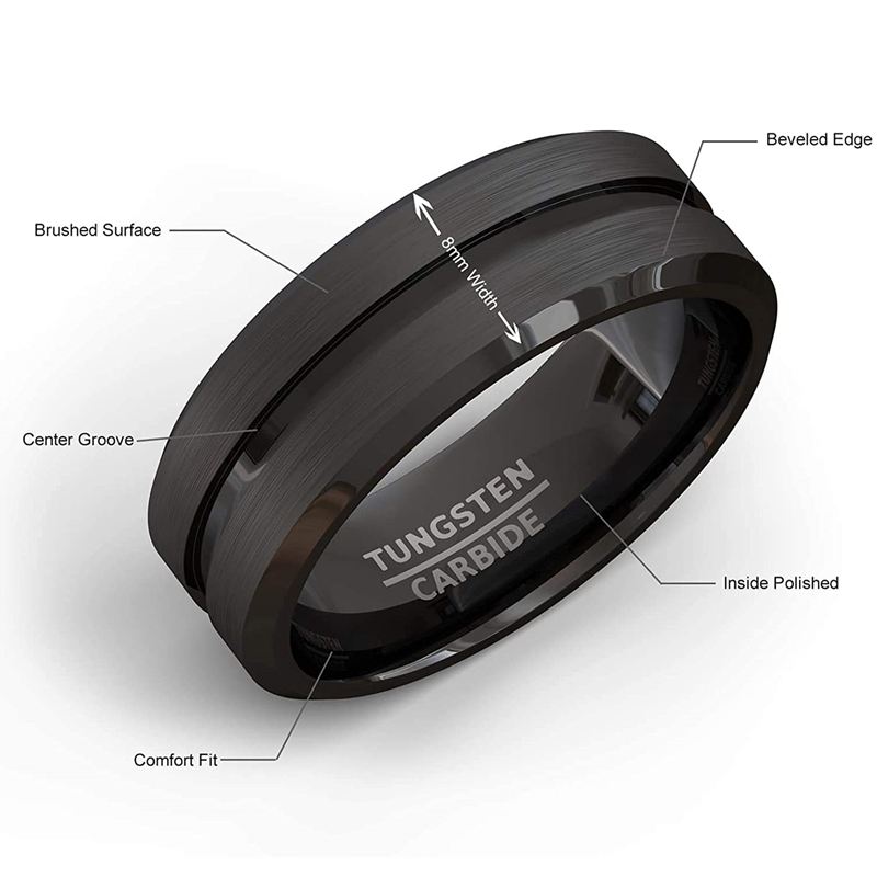 8mm Men Rings Jewelry Black Groove Matte Stainless Steel Wedding Engagement Party Gift Anniversary Rings Jewelry · v2