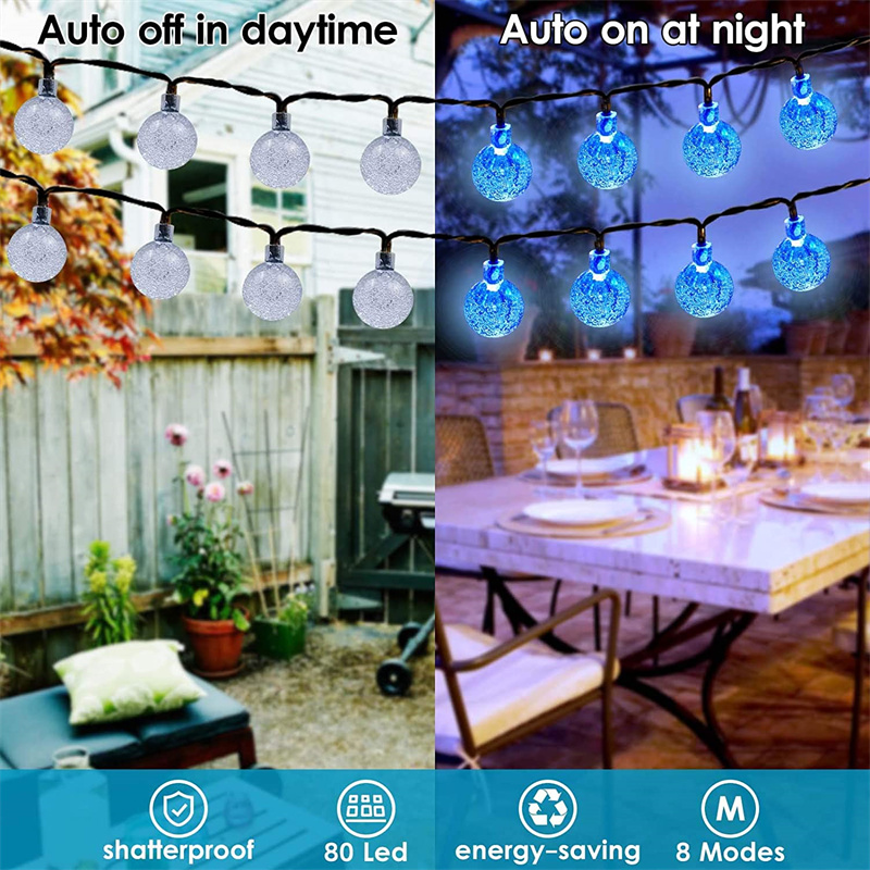 Solar String Lights Outdoor Led Crystal Globe Lights with Patio Light Garden Party Navidad Merry Christmas Decoration New Year · v2