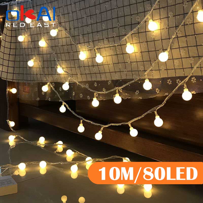 10M Ball LED String Lights Outdoor Ball Chain Lights Garland Lights Bulb Fairy Lights Party Home Wedding Garden Christmas Decor · v2