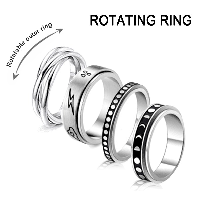 Anxiety Ring For Women Men Moon Fidgets Rings 2022 Trend Punk Rings y2k Jewelry Stainless Steel Anti Stress Ring Rotate Gift · v2