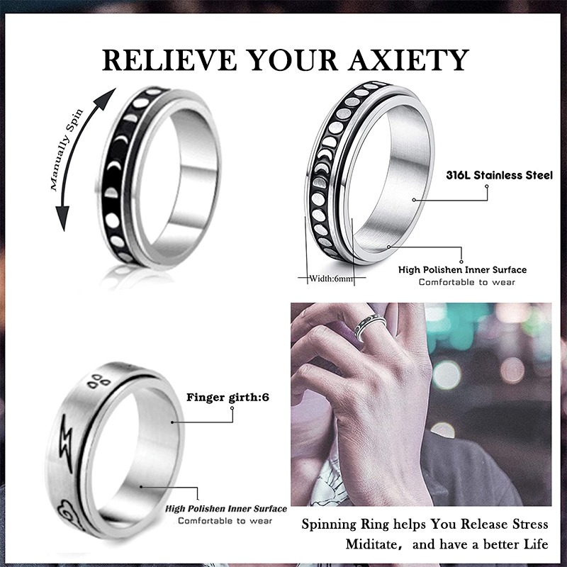 Anxiety Ring For Women Men Moon Fidgets Rings 2022 Trend Punk Rings y2k Jewelry Stainless Steel Anti Stress Ring Rotate Gift · v2