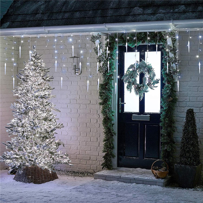 Guirnalda de luces navideñas pequeñas y brillantes en forma de carámbano navideñas, decoración de interiores y exteriores, cortinas LED, cascada, estrella