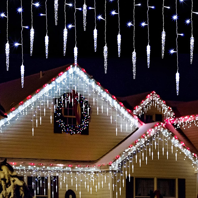 Guirnalda de luces navideñas pequeñas y brillantes en forma de carámbano navideñas, decoración de interiores y exteriores, cortinas LED, cascada, estrella